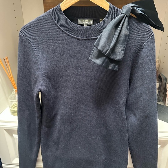 Ted Baker Knit Navy Sweater with Bow Detail - Picture 7 of 10